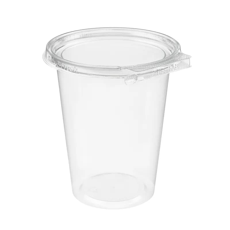 Safe-T-Fresh® Deli Container Hinged With Flat Lid 32 OZ RPET Clear Round 240/Case