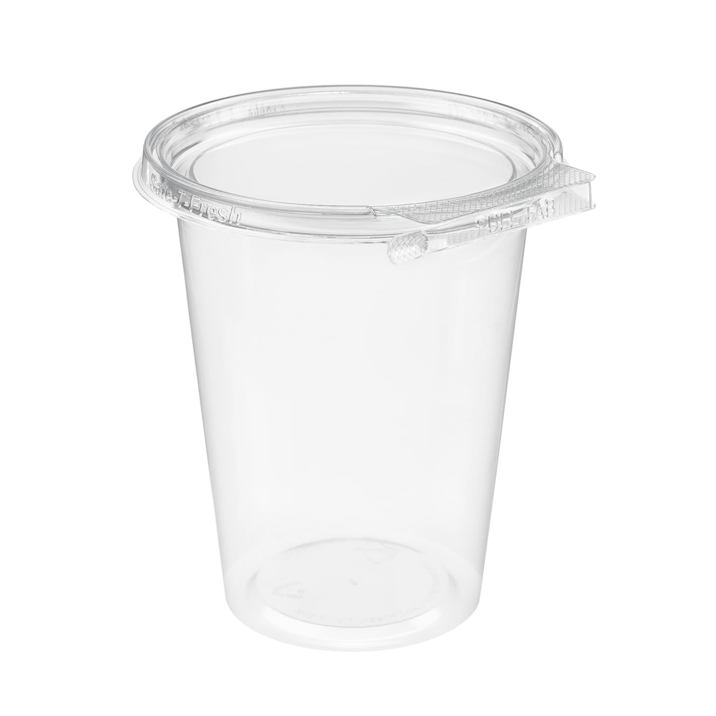 Safe-T-Fresh® Deli Container Hinged With Flat Lid 32 OZ RPET Clear Round 240/Case
