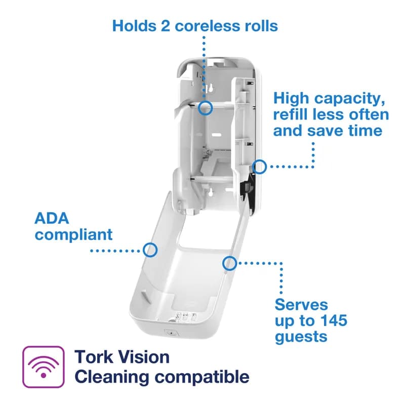 Tork OptiServe® Elevation Design T7/T5 Toilet Paper Dispenser 6.85X6.73X12.71 IN Plastic White 2-Roll Coreless Vertical 1/Each