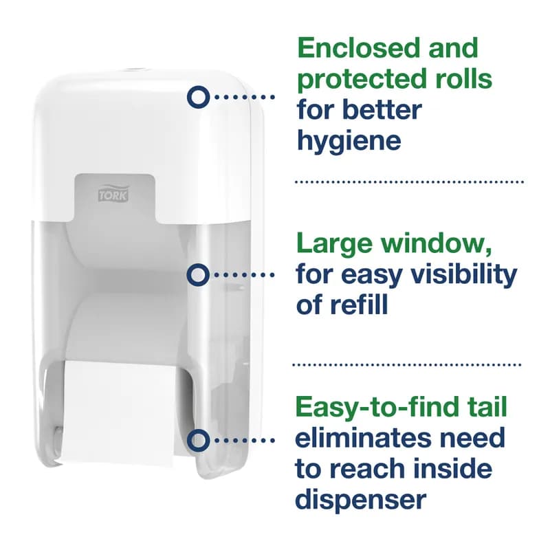 Tork OptiServe® Elevation Design T7/T5 Toilet Paper Dispenser 6.85X6.73X12.71 IN Plastic White 2-Roll Coreless Vertical 1/Each