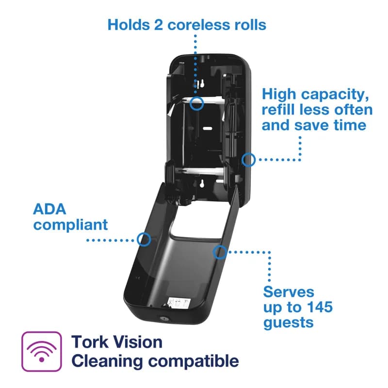 Tork OptiServe® T7 Toilet Paper Dispenser 6.85X6.73X12.71 IN Black 2-Roll Coreless Universal High Capacity 1/Each