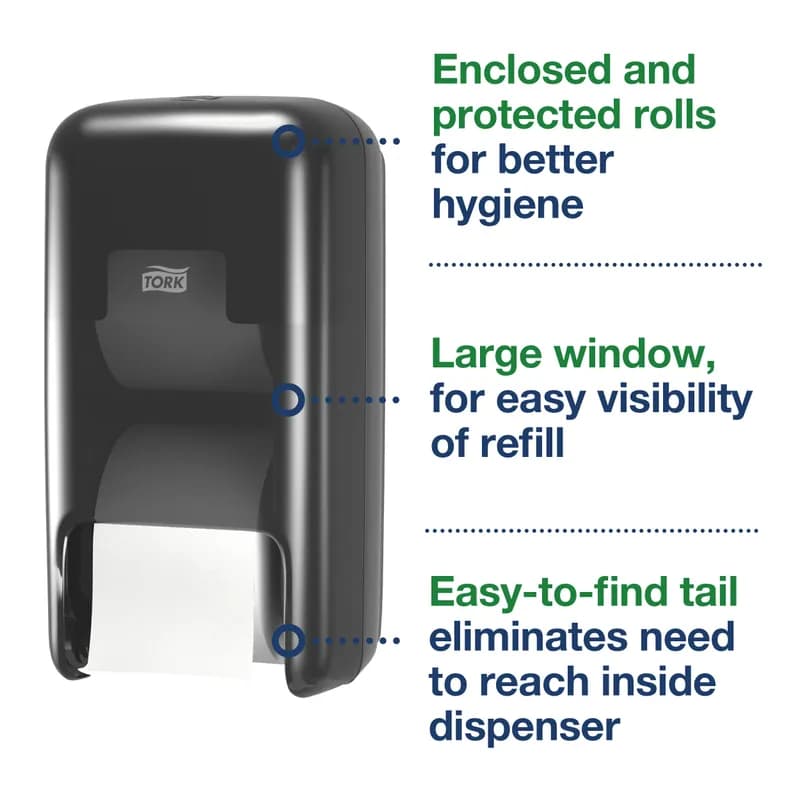 Tork OptiServe® T7 Toilet Paper Dispenser 6.85X6.73X12.71 IN Black 2-Roll Coreless Universal High Capacity 1/Each