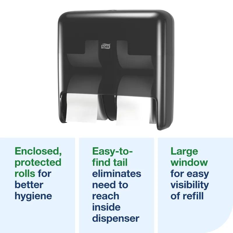 Tork OptiServe® Elevation Design T7/T5 Toilet Paper Dispenser 6.85X12.6X12.71 IN Plastic Black 4-Roll Coreless High Capacity Vertical 1/Each
