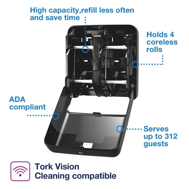 Tork OptiServe® Elevation Design T7/T5 Toilet Paper Dispenser 6.85X12.6X12.71 IN Plastic Black 4-Roll Coreless High Capacity Vertical 1/Each