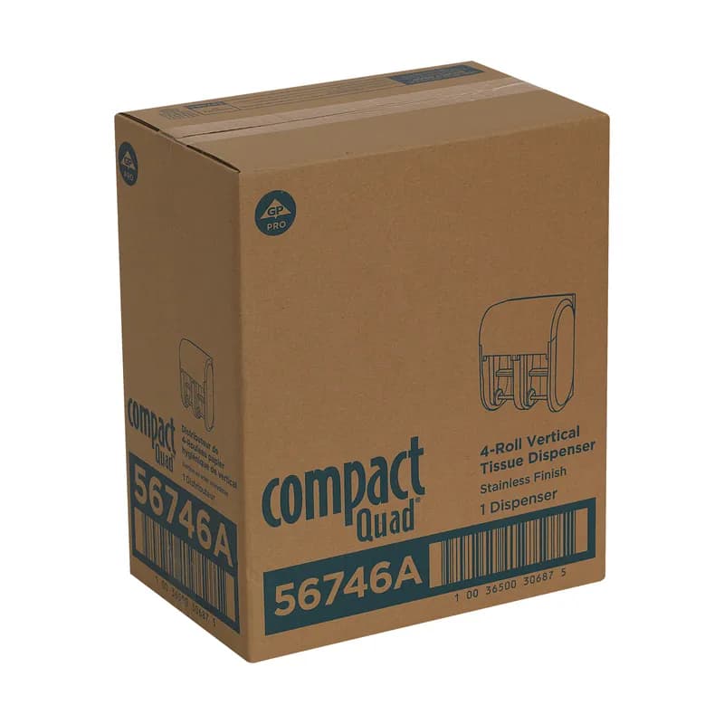 Compact® Quad Toilet Paper Dispenser 6.9X11.75 IN Plastic Silver 4-Roll Compact Stainless Steel Finish 1/Each