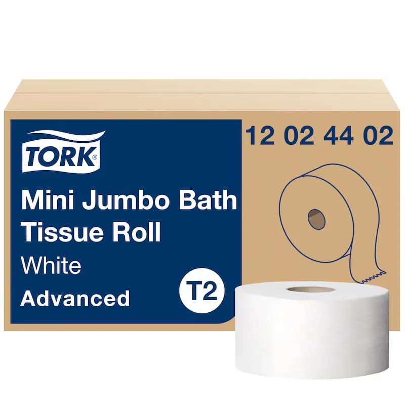 Tork Toilet Paper & Tissue Roll T2 3.48IN X751FT 2PLY White Mini Jumbo Roll Tissue (JRT) Advanced 12/Case