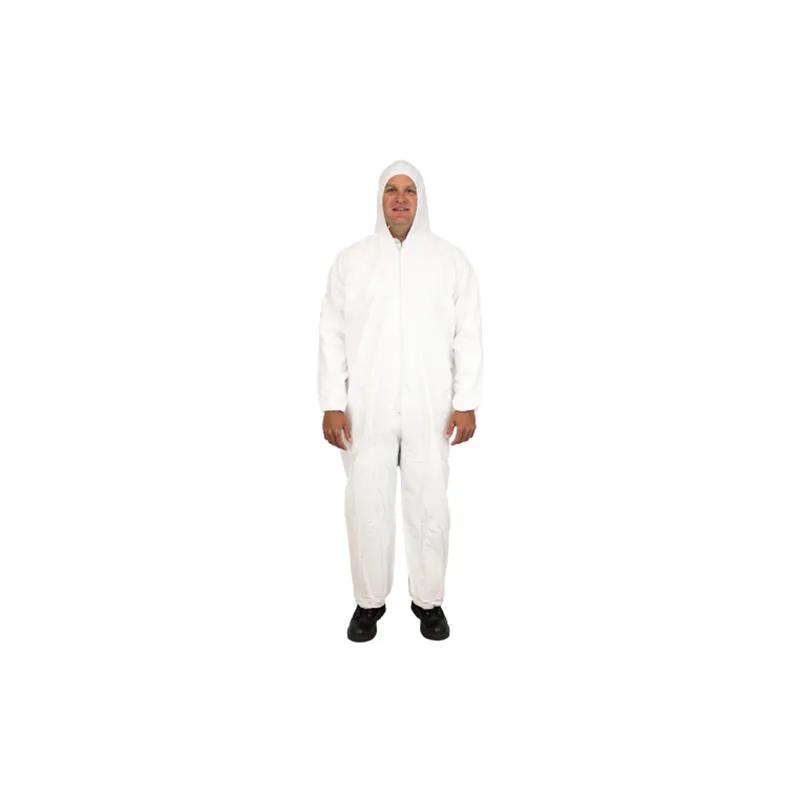 ProMax® Coveralls XXL White Microporous Polyolefin Fabric Attached Hood Zippered Front Elastic Wrists & Ankles 25/Case