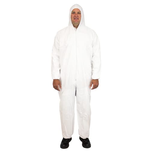 ProMax® Coveralls XXL White Microporous Polyolefin Fabric Attached Hood Zippered Front Elastic Wrists & Ankles 25/Case