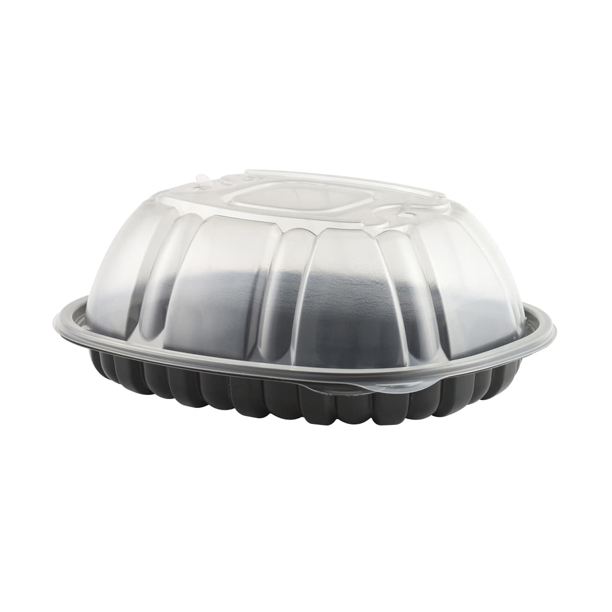 Roasted Chicken Roaster Container & Lid Combo With Dome Lid Small (SM) PP Black Clear Shallow 170/Case