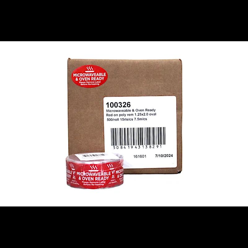 Microwaveable & Oven Ready Deli Label 1.25X2 IN Red Oval PP 500 Count/Roll 15 Rolls/Case 7500 Count/Case