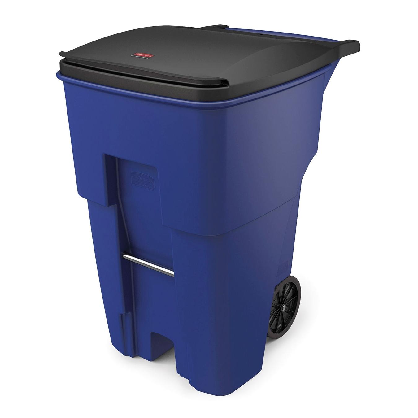 Brute® 1-Stream Curbside Trash 35.63X27.13X44 IN 95 GAL 380 QT Blue Resin With Hinged Lid Rollout 1/Each