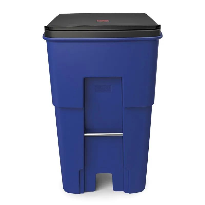 Brute® 1-Stream Curbside Trash 35.63X27.13X44 IN 95 GAL 380 QT Blue Resin With Hinged Lid Rollout 1/Each