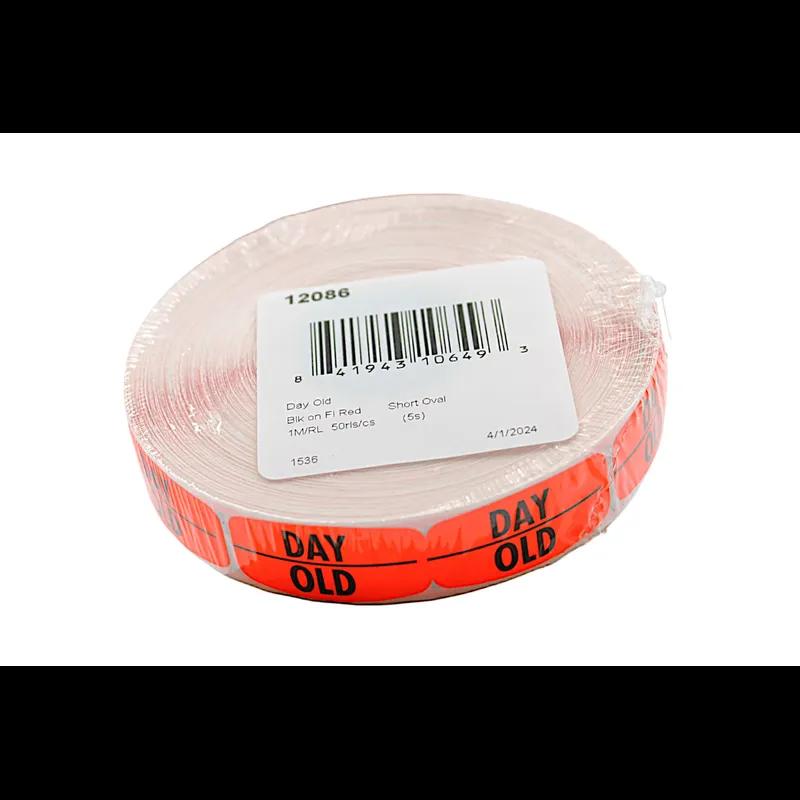 Day Old Label Black Fluorescent Red Short Oval 1000 Count/Roll 50 Rolls/Case 50000 Count/Case