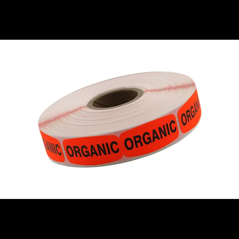Organic Label Black Fluorescent Red Short Oval 1000 Count/Roll 50 Rolls/Case 50000 Count/Case