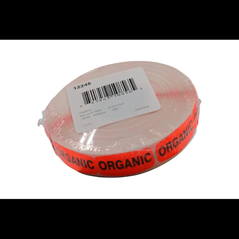 Organic Label Black Fluorescent Red Short Oval 1000 Count/Roll 50 Rolls/Case 50000 Count/Case