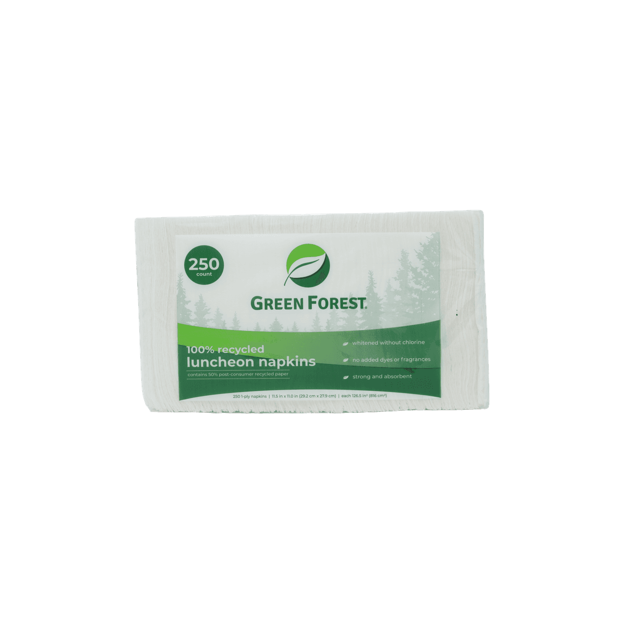 Green Forest Napkins White 1PLY 250 Count/Pack 12 Packs/Case 3000 Count/Case