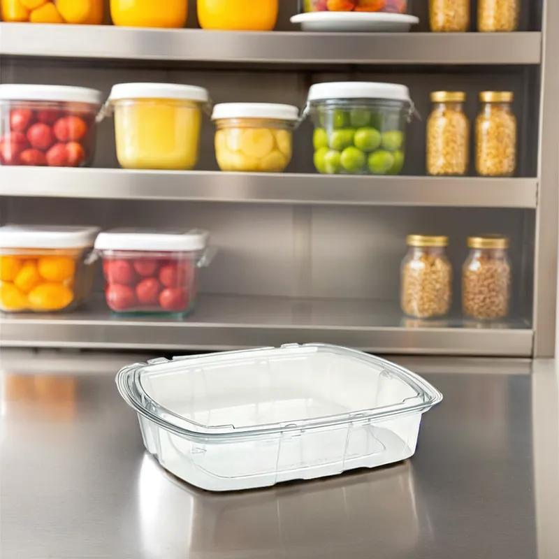 Crystal Seal® Deli Container Hinged With Flat Lid 35 OZ PET Clear Rectangle 140/Case