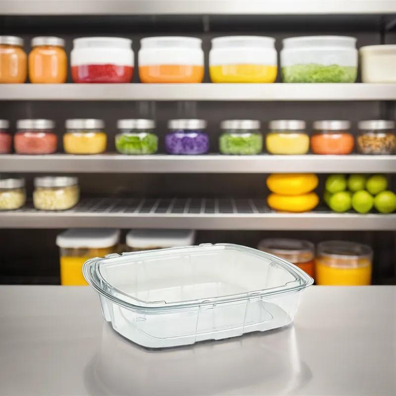 Crystal Seal® Deli Container Hinged With Flat Lid 35 OZ PET Clear Rectangle 140/Case