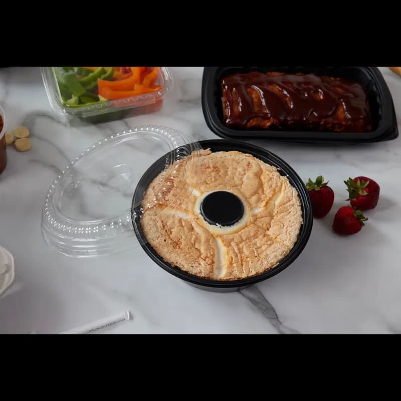 Angel Food Cake Container 48 OZ 8X3 IN CPET Black Round Dual Ovenable Freezer Safe Microwave Safe 280/Case