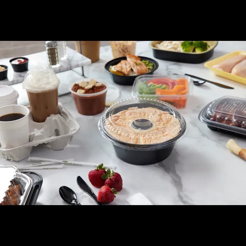 Angel Food Cake Container 48 OZ 8X3 IN CPET Black Round Dual Ovenable Freezer Safe Microwave Safe 280/Case