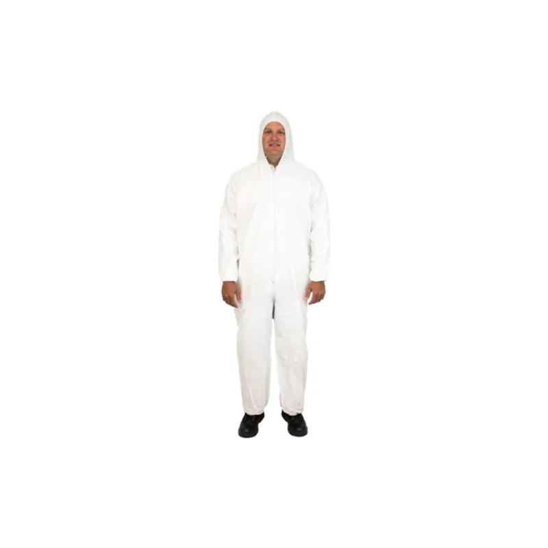 ProMax® Coveralls 5XL White Microporous Polyolefin Fabric Attached Hood Zippered Front Elastic Wrists & Ankles 25/Case