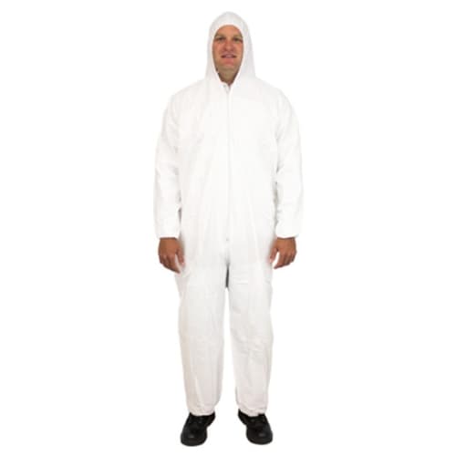 ProMax® Coveralls 5XL White Microporous Polyolefin Fabric Attached Hood Zippered Front Elastic Wrists & Ankles 25/Case