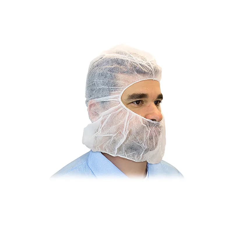Hood & Beard Cover White Lightweight Spunbond Polypropylene 100/Pack