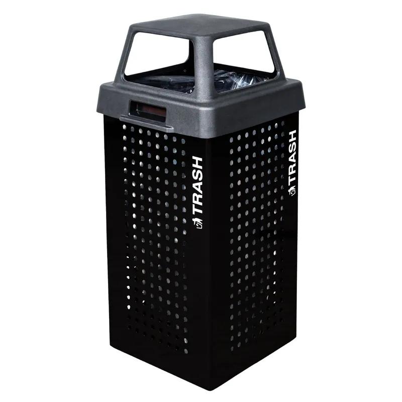 Kaleidoscope Outdoor Trash Receptacle 36 GAL Black Galvanized Steel Drainage Holes on Bottom 1/Each