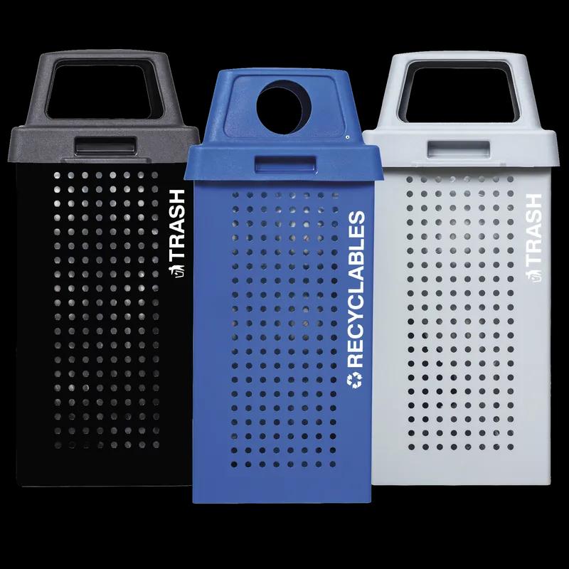 Kaleidoscope Outdoor Trash Receptacle 36 GAL Black Galvanized Steel Drainage Holes on Bottom 1/Each