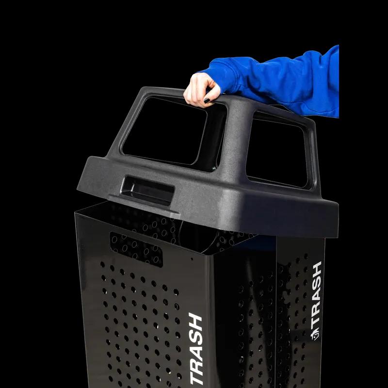 Kaleidoscope Outdoor Trash Receptacle 36 GAL Black Galvanized Steel Drainage Holes on Bottom 1/Each