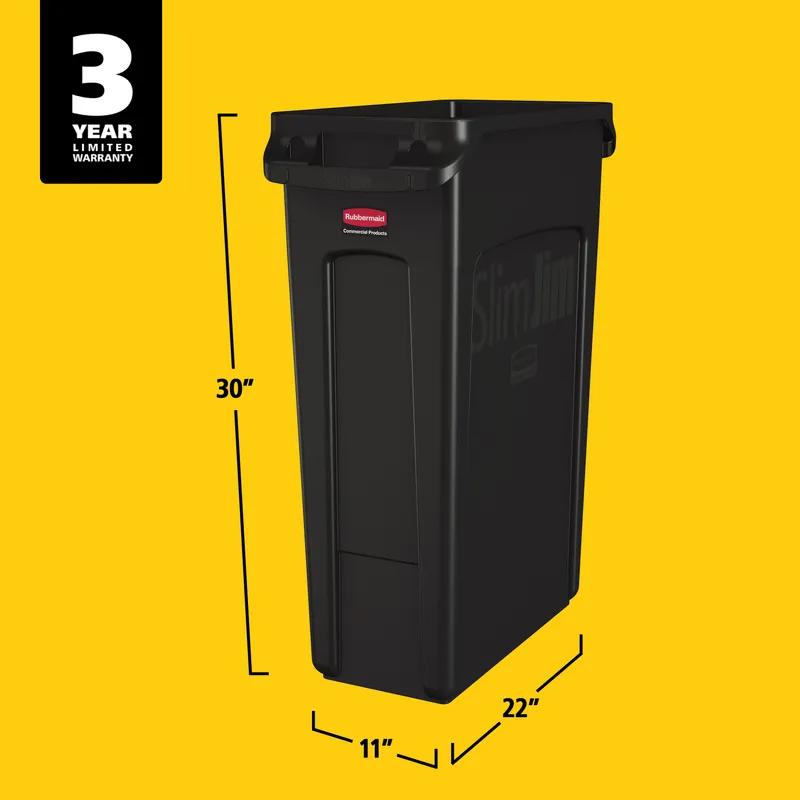 Executive Series™ 1-Stream Trash Can 11X22X30 IN 23 GAL 92 QT Black Rectangle Resin Venting Channels Slim 1/Each