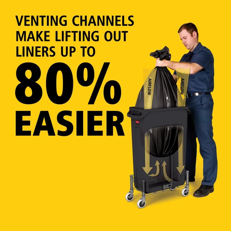 Executive Series™ Slim Jim® 1-Stream Trash Can 11X22X30 IN 23 GAL 92 QT Black Rectangle Resin Venting Channels 1/Each