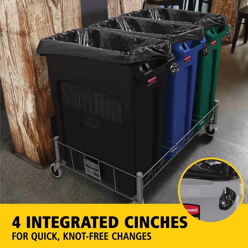 Executive Series™ Slim Jim® 1-Stream Trash Can 11X22X30 IN 23 GAL 92 QT Black Rectangle Resin Venting Channels 1/Each