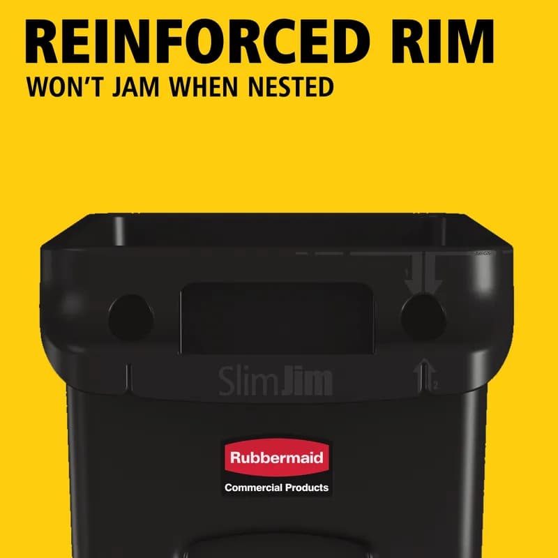 Executive Series™ Slim Jim® 1-Stream Trash Can 11X22X30 IN 23 GAL 92 QT Black Rectangle Resin Venting Channels 1/Each
