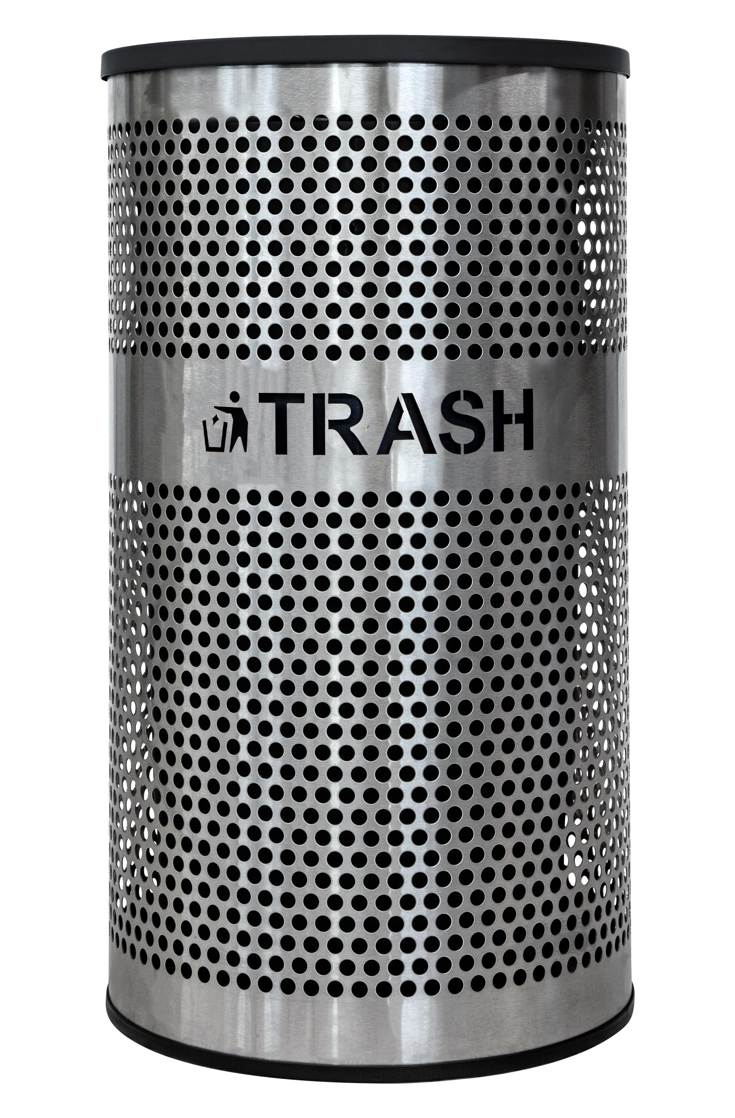 Venue Collection Trash Can 21X21X36 IN 33 GAL Silver Round Stainless Steel Perforated With Lid Vented 1/Each