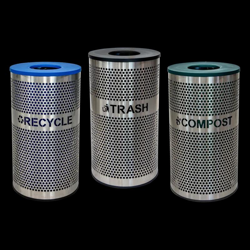 Venue Collection Trash Can 21X21X36 IN 33 GAL Silver Round Stainless Steel Perforated With Lid Vented 1/Each