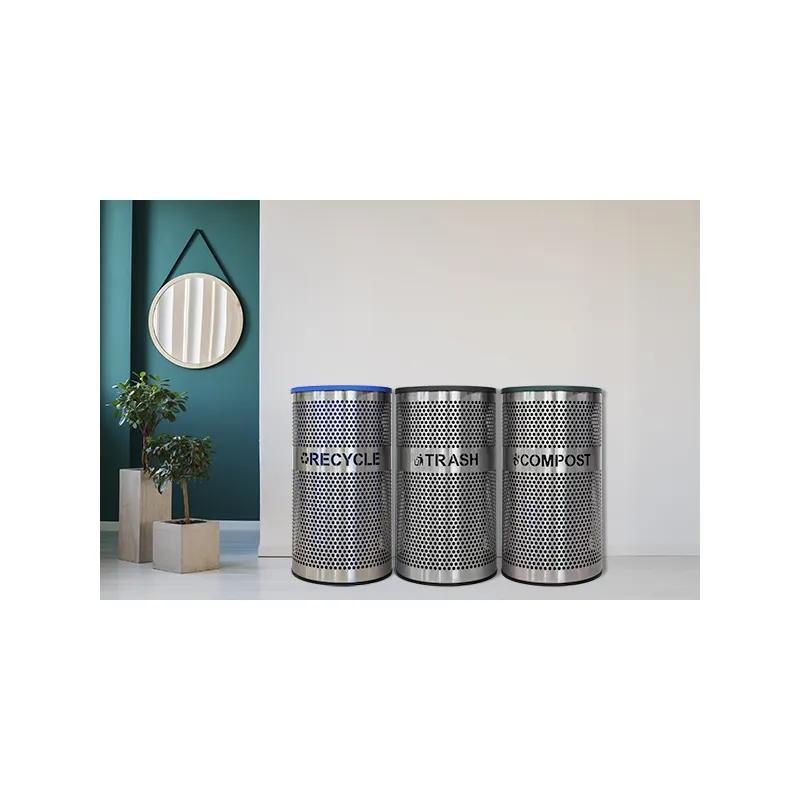 Venue Collection Trash Can 21X21X36 IN 33 GAL Silver Round Stainless Steel Perforated With Lid Vented 1/Each