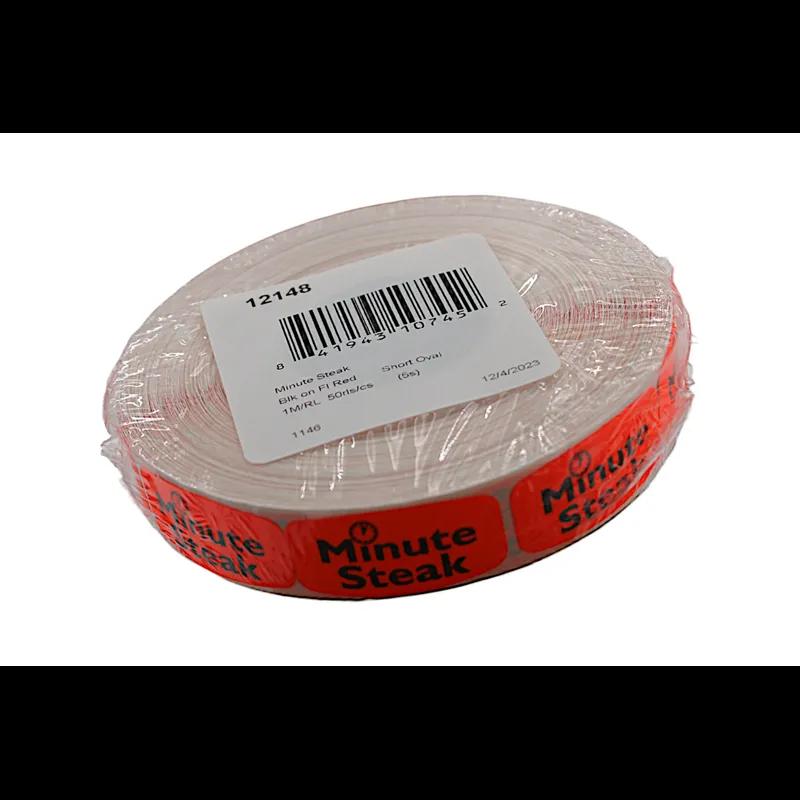 Minute Steak Label Black Fluorescent Red Short Oval 1000 Count/Roll 50 Rolls/Case 50000 Count/Case