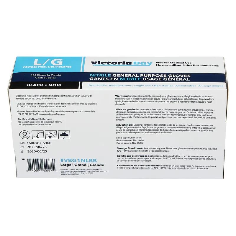 Victoria Bay Food Service Gloves Large (LG) Black Nitrile Disposable Powder-Free 100 Count/Box 10 Box/Case