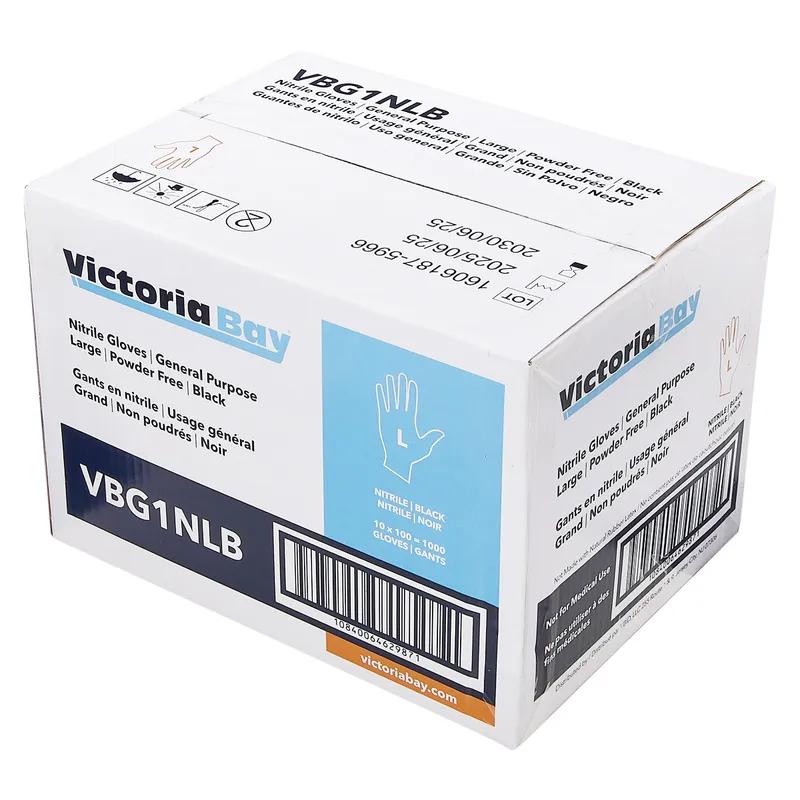 Victoria Bay Food Service Gloves Large (LG) Black Nitrile Disposable Powder-Free 100 Count/Box 10 Box/Case