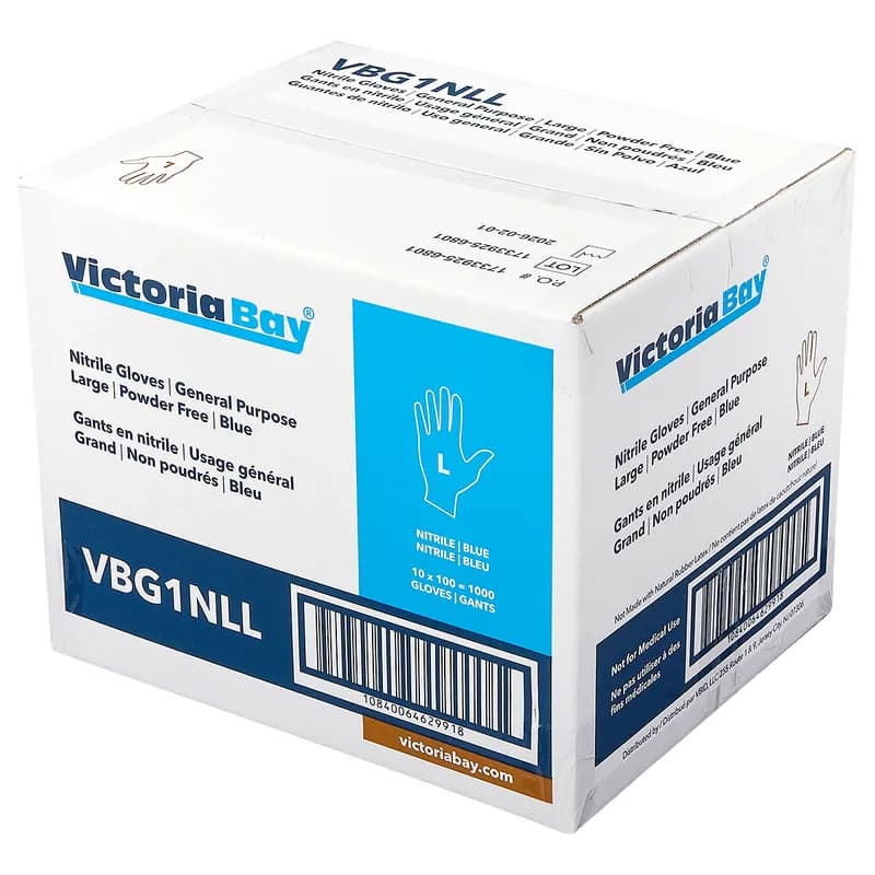 Victoria Bay Food Service Gloves Large (LG) Blue 3.5MIL Nitrile Disposable Powder-Free 100 Count/Box 10 Box/Case