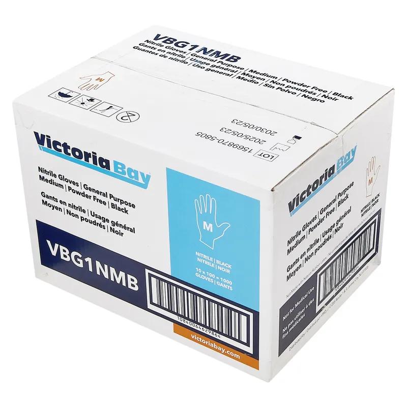 Victoria Bay Food Service Gloves Medium (MED) Black Nitrile Disposable Powder-Free 100 Count/Box 10 Box/Case