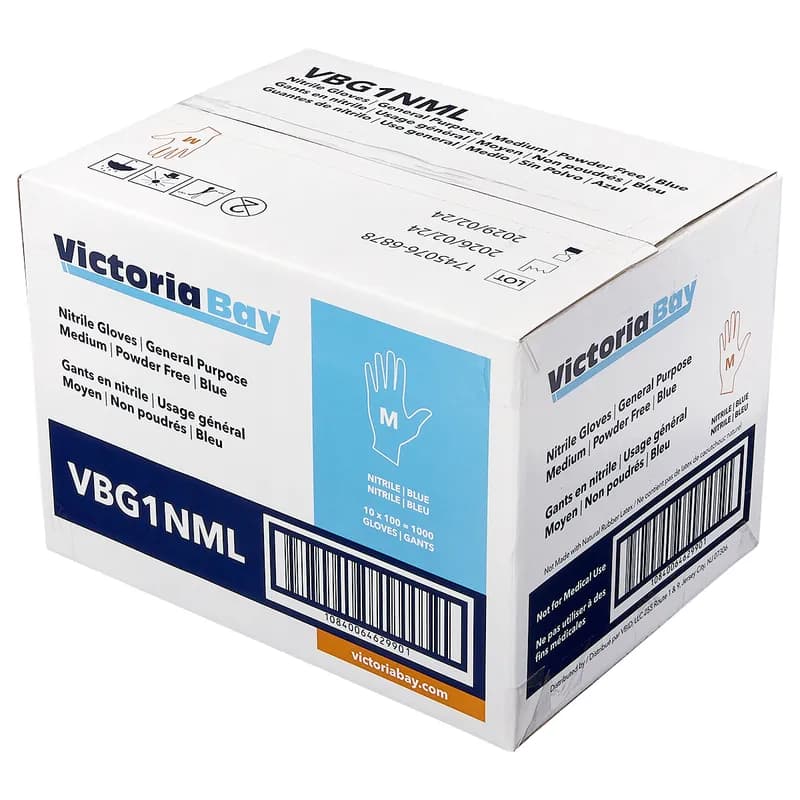 Victoria Bay General Purpose Gloves Medium (MED) Blue Nitrile Disposable Powder-Free 100 Count/Box 10 Box/Case