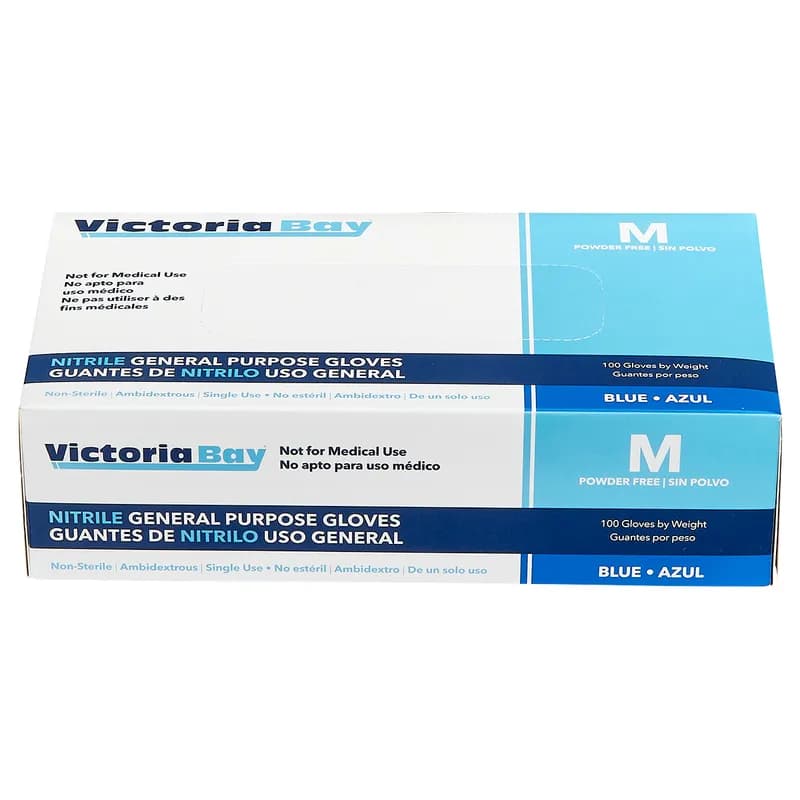 Victoria Bay General Purpose Gloves Medium (MED) Blue Nitrile Disposable Powder-Free 100 Count/Box 10 Box/Case