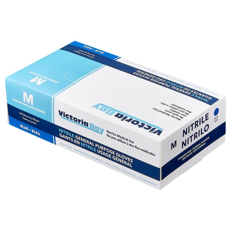Victoria Bay General Purpose Gloves Medium (MED) Blue Nitrile Disposable Powder-Free 100 Count/Box 10 Box/Case