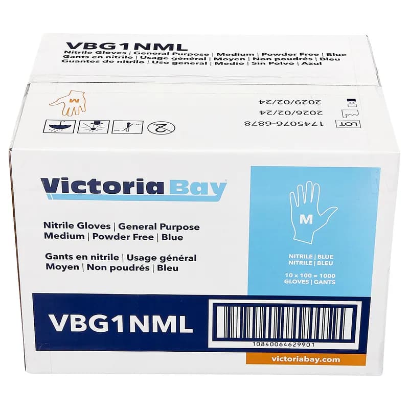 Victoria Bay General Purpose Gloves Medium (MED) Blue Nitrile Disposable Powder-Free 100 Count/Box 10 Box/Case