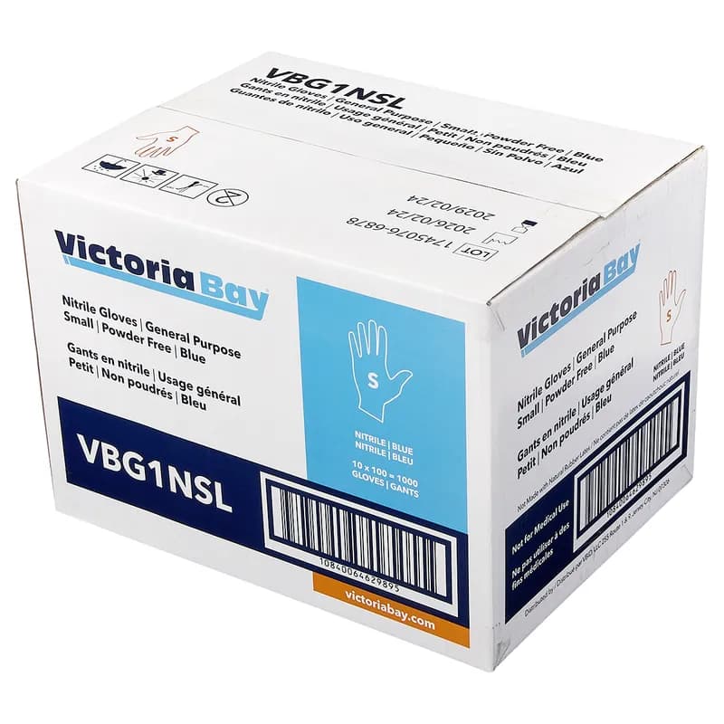 Victoria Bay General Purpose Gloves Small (SM) Blue Nitrile Disposable Powder-Free 100 Count/Box 10 Box/Case