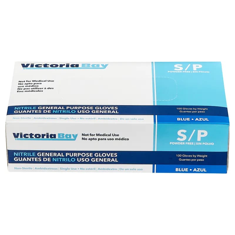 Victoria Bay General Purpose Gloves Small (SM) Blue Nitrile Disposable Powder-Free 100 Count/Box 10 Box/Case
