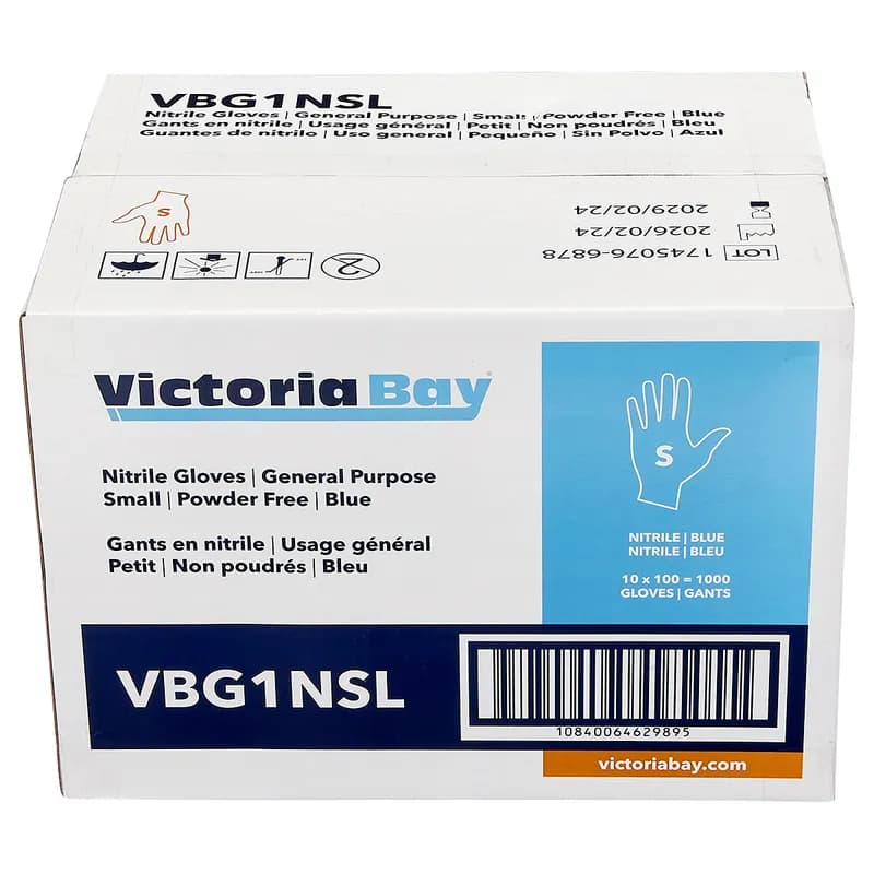 Victoria Bay General Purpose Gloves Small (SM) Blue Nitrile Disposable Powder-Free 100 Count/Box 10 Box/Case