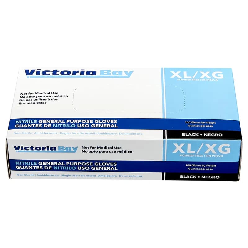 Victoria Bay Food Service Gloves XL Black Nitrile Disposable Powder-Free 100 Count/Box 10 Box/Case 1000 Count/Case